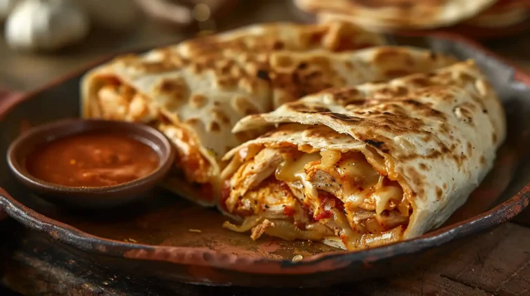 Cheesy Garlic Chicken Wraps filled with shredded chicken, cheese, and spices