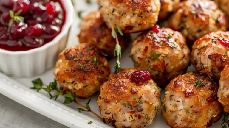 Cranberry Turkey Stuffing Balls served with cranberry sauce