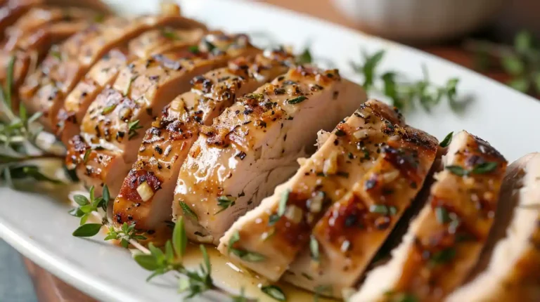 Garlic Butter Turkey Tenderloin served sliced and juicy