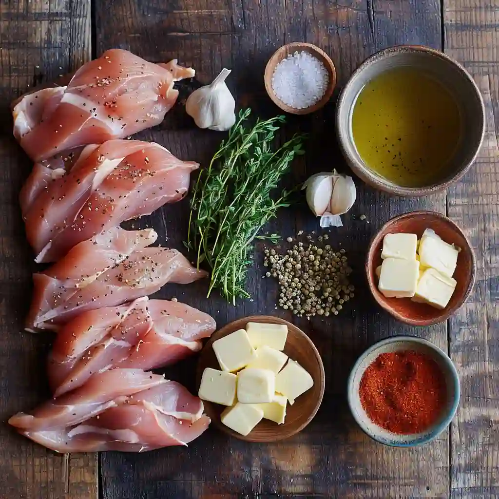 Garlic Butter Turkey Tenderloin ingredients on rustic wood