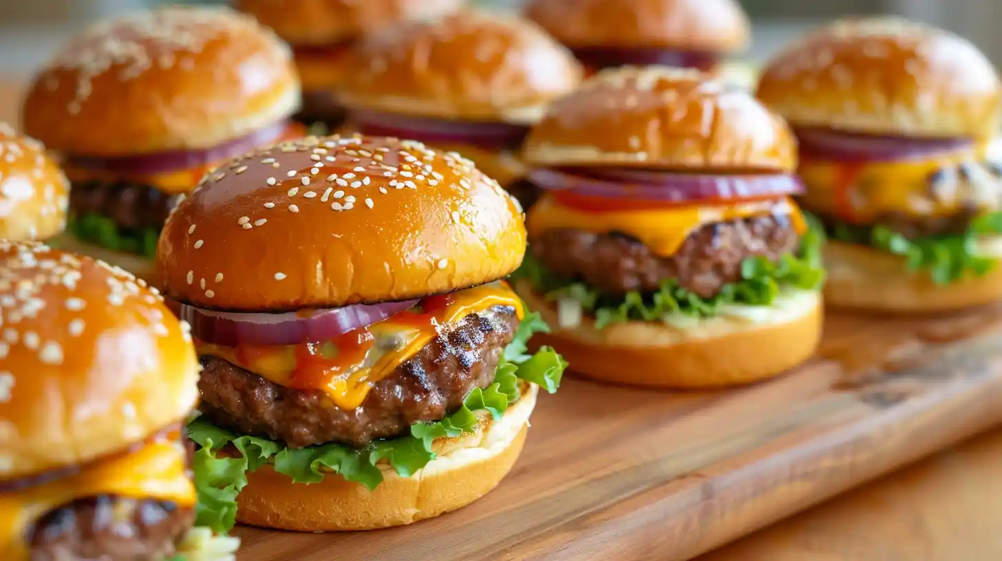 Mini Big Mac Cheeseburgers with melted cheese and sesame buns
