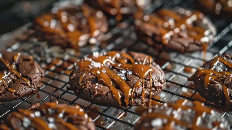 Salted Caramel Chocolate Cookie Recipe on cooling rack