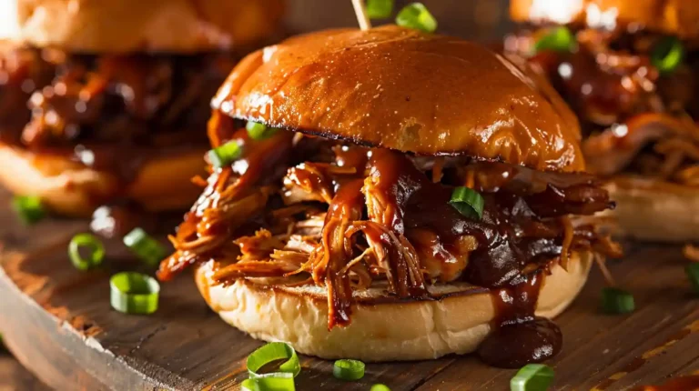 Sweet Baby Ray’s Crockpot Chicken sandwich with shredded BBQ chicken on a toasted bun
