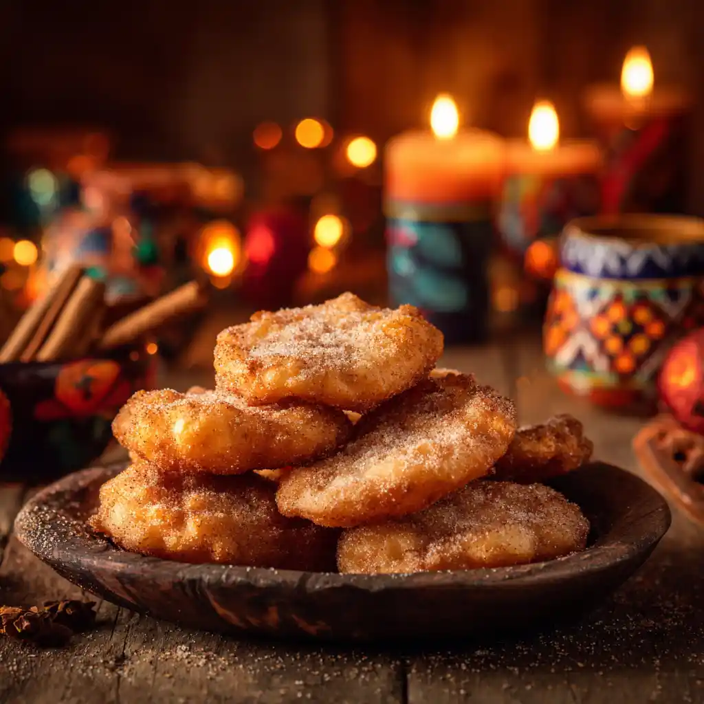 Authentic Mexican buñuelos freshly fried and coated with sugar