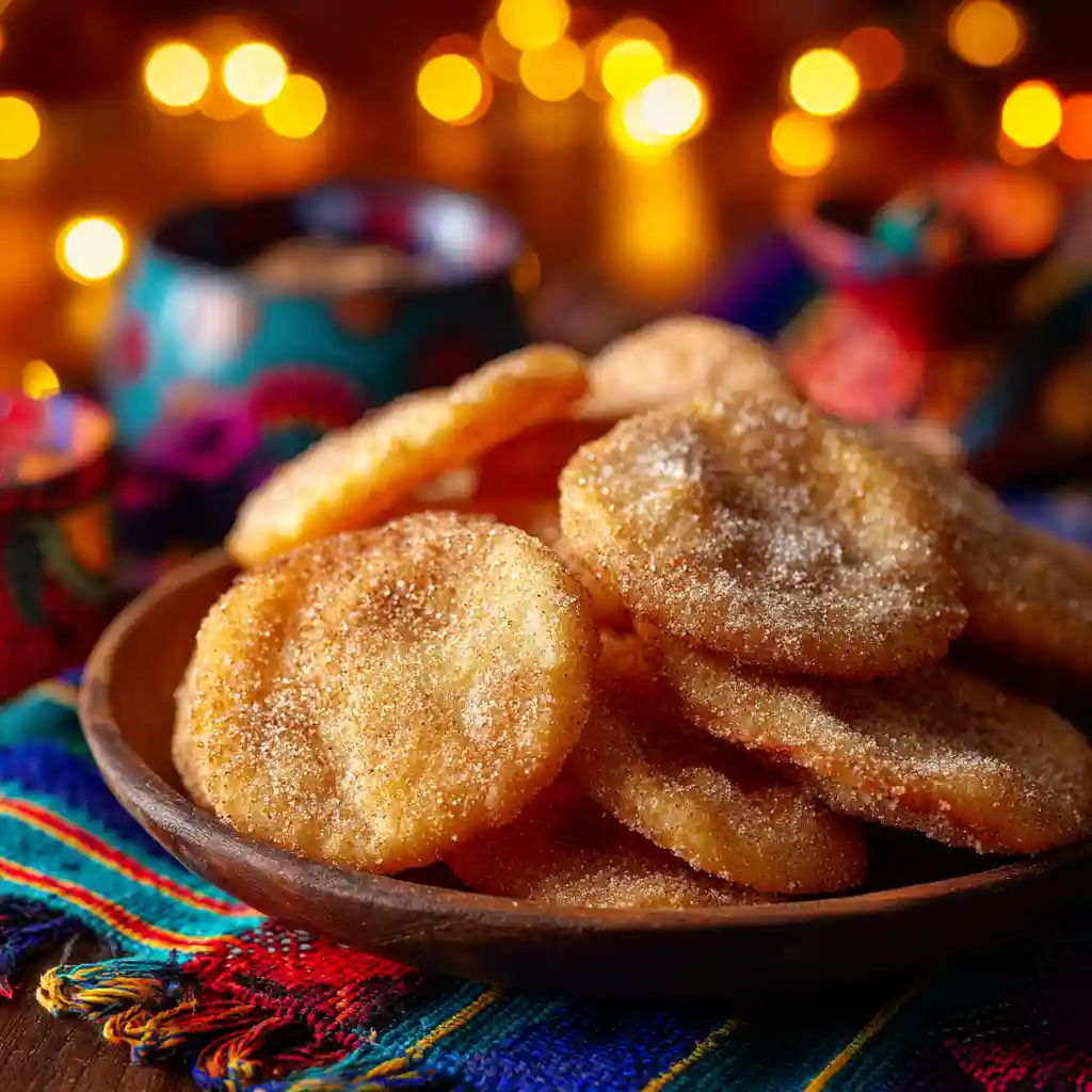 Authentic Mexican bu&ntilde;uelos with cinnamon and candles in background