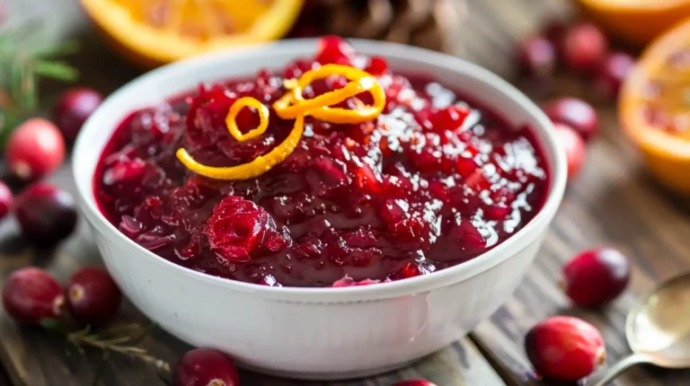 Best cranberry sauce with orange zest garnish in a white bowl
