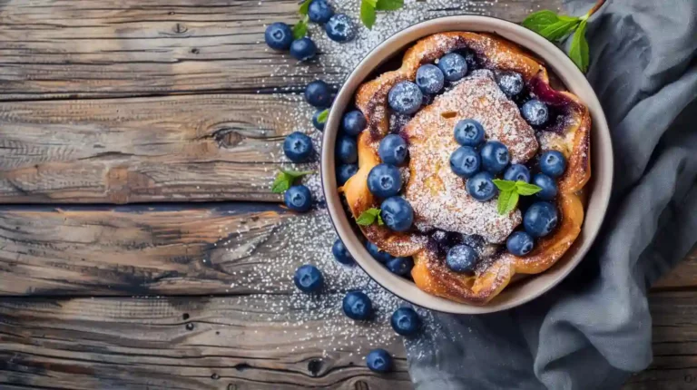 Best blueberry French toast casserole with golden crust and fresh blueberries