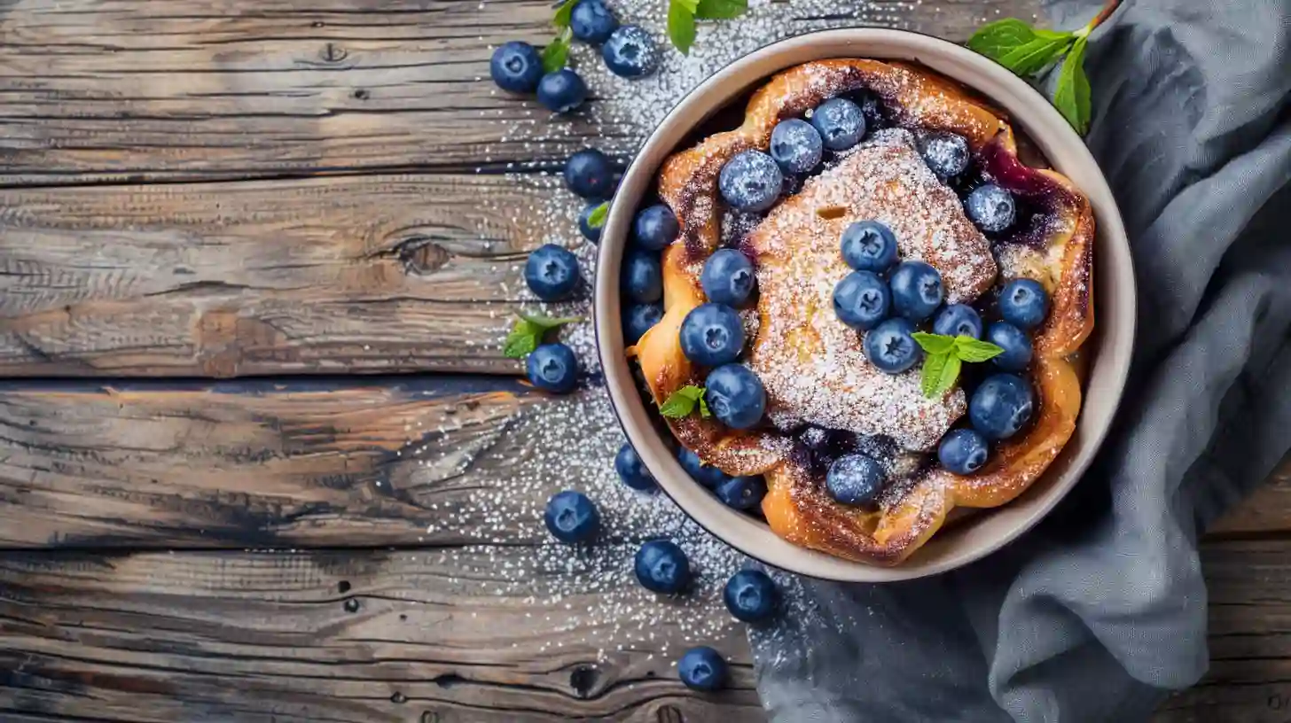Best blueberry French toast casserole with golden crust and fresh blueberries