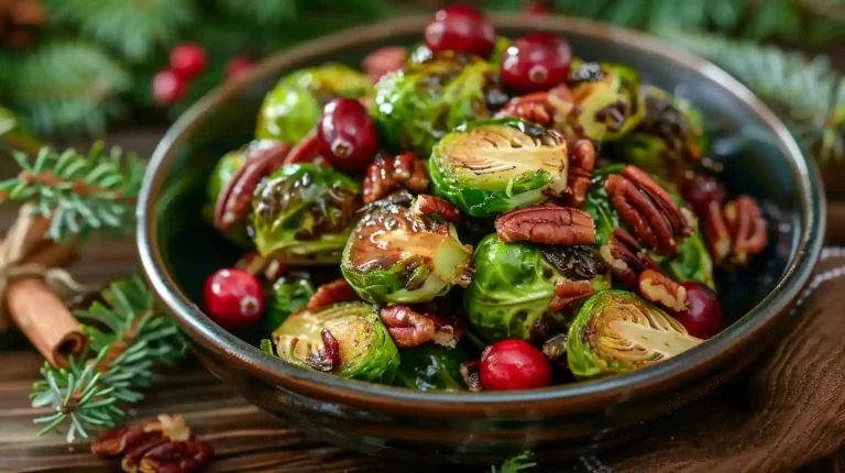 Roasted Brussels Sprouts with Bacon, Pecans, and Cranberries