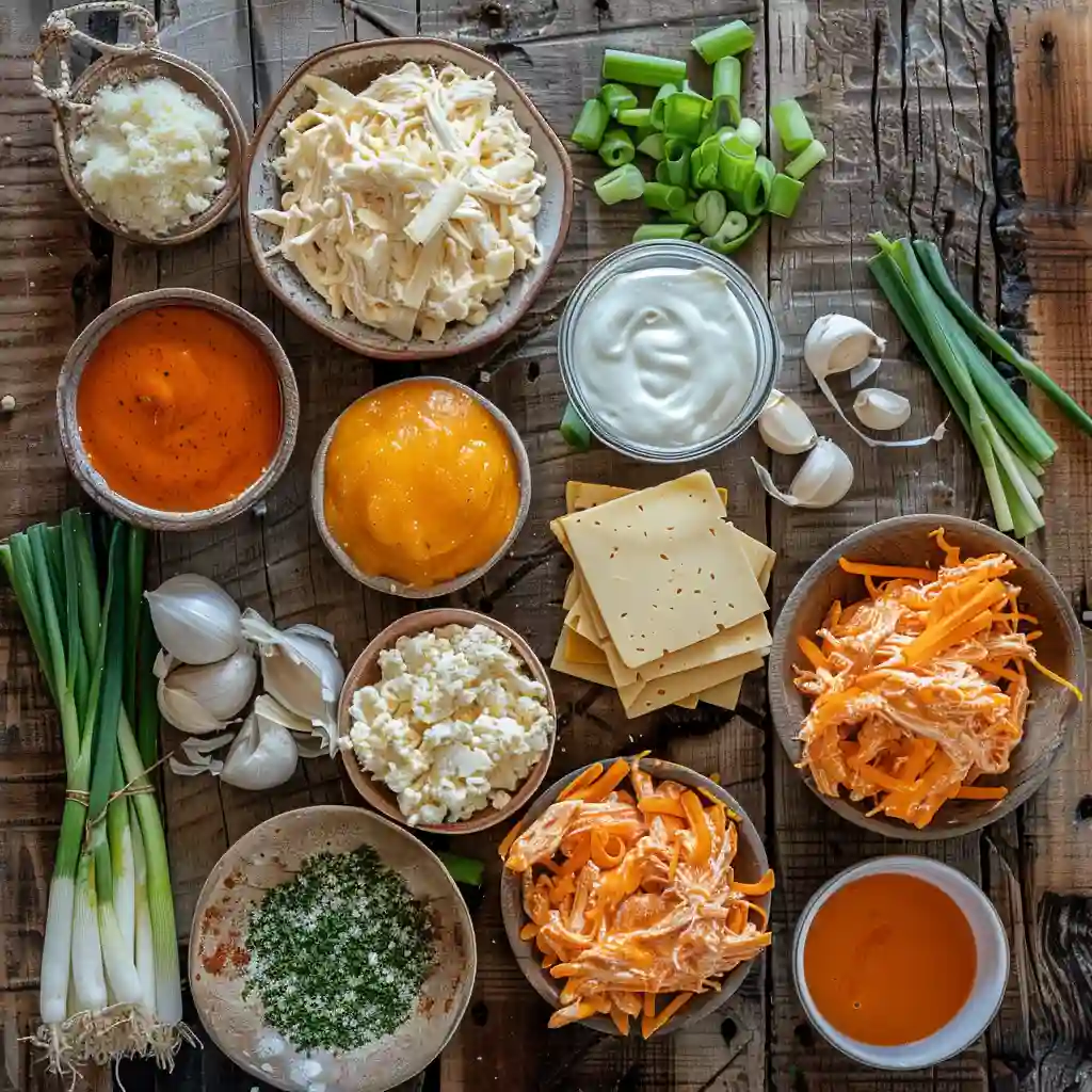 Ingredients for buffalo chicken dip
