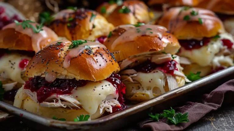 Cranberry turkey sliders with melted cheese on soft Hawaiian rolls