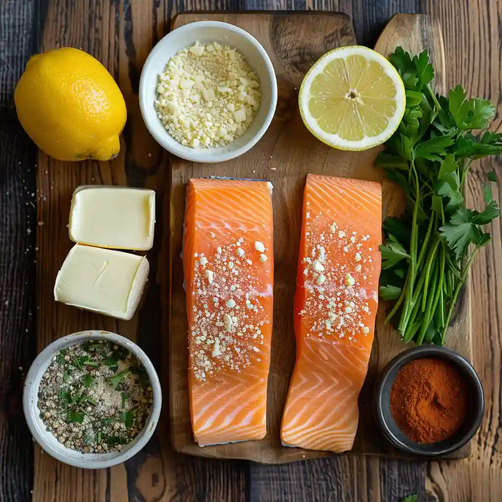 Ingredients for crispy Parmesan salmon recipe