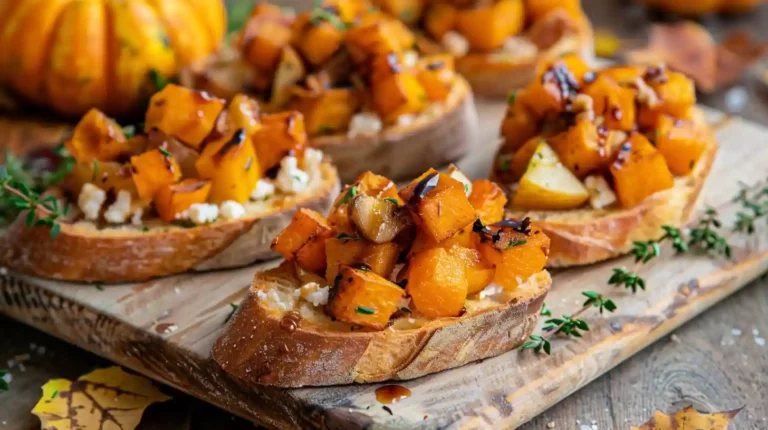 Fall bruschetta with butternut squash and apples on toast