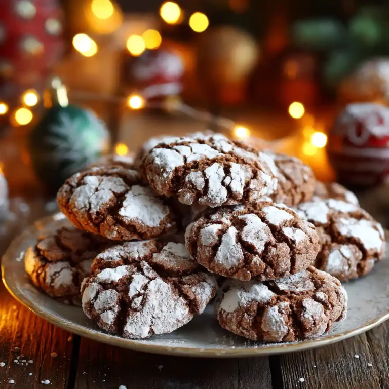 Holiday plate of gingerbread crinkle cookies with powdered sugar