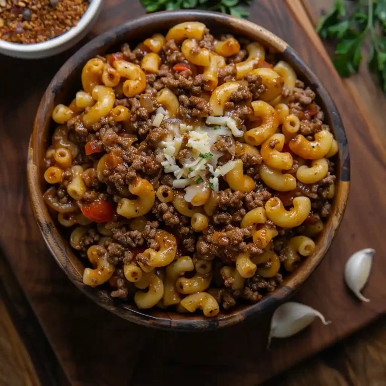 Homemade Hamburger Helper with ground beef and cheddar cheese
