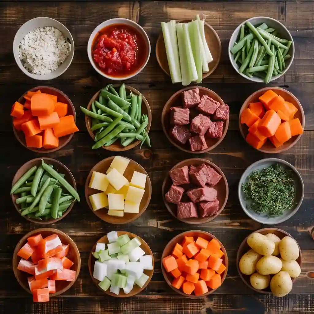 Ingredients for old fashioned vegetable beef soup