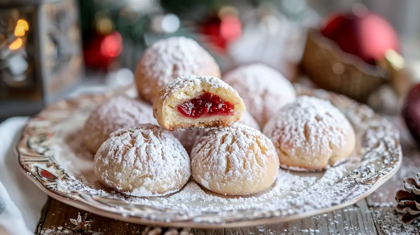Buttery almond shortbread meets a sweet raspberry center in these melt-in-your-mouth snowball cookies&mdash;perfect for holiday gifting or teatime!
