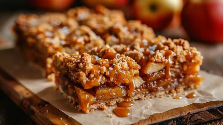 Salted caramel apple bars with gooey caramel and oat crumble