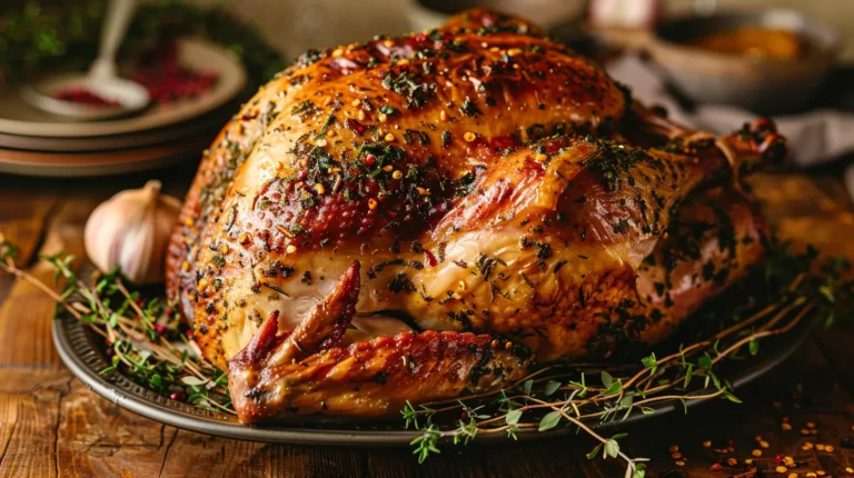 Garlic Herb Butter Roast Turkey with golden crispy skin