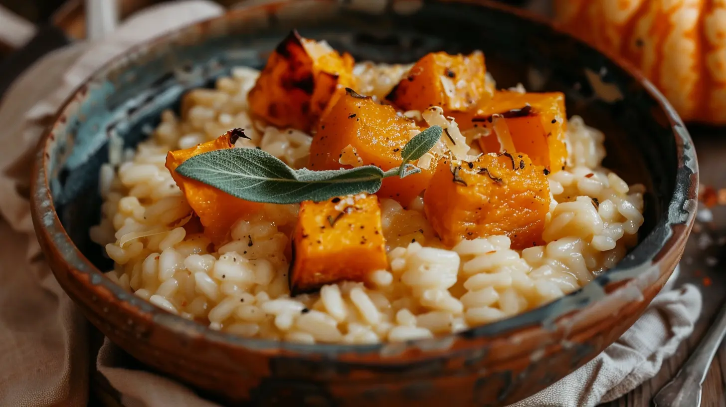 Creamy butternut squash risotto recipe served in a bowl