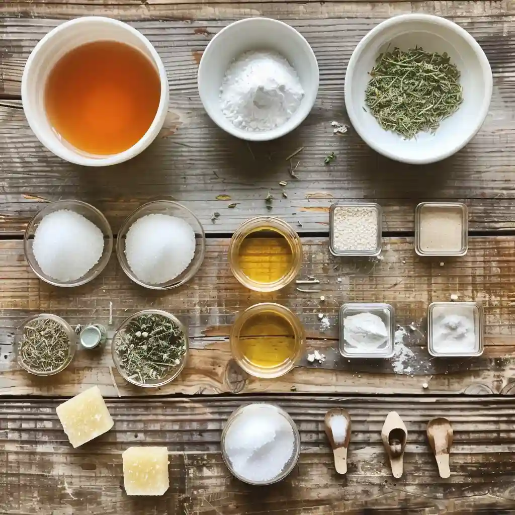 Ingredients for Cold Comfort Tea Bombs arranged on wood
