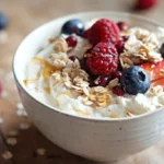 Cottage Cheese Dessert Bowl with granola, berries, and mint