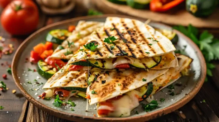 Grilled Mediterranean Veggie Quesadillas with charred zucchini and peppers