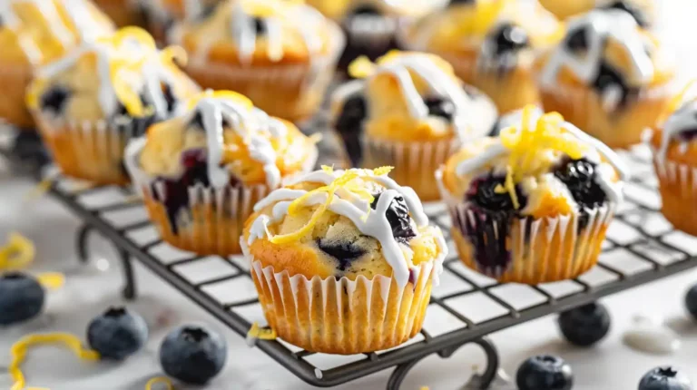 Lemon Blueberry Cottage Cheese Protein Bites with glaze and zest