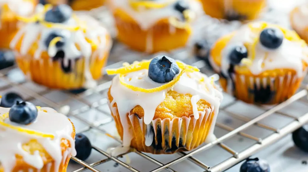 Close-up of Lemon Blueberry Cottage Cheese Protein Bites on cooling rack