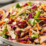 Asian Chicken Cranberry Salad with purple cabbage and sesame seeds