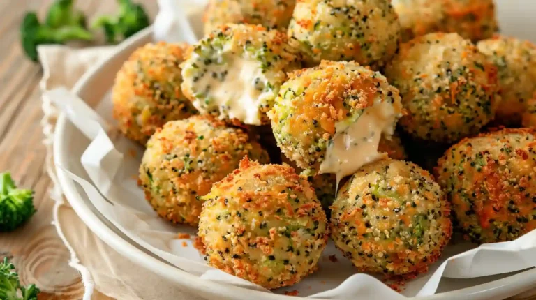 Baked Broccoli Cheese Balls with gooey melted cheese center