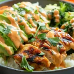 Bang Bang Chicken Bowl with avocado, grilled chicken, and spicy mayo
