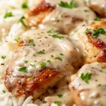 Best Smothered Chicken and Rice Recipe with creamy gravy