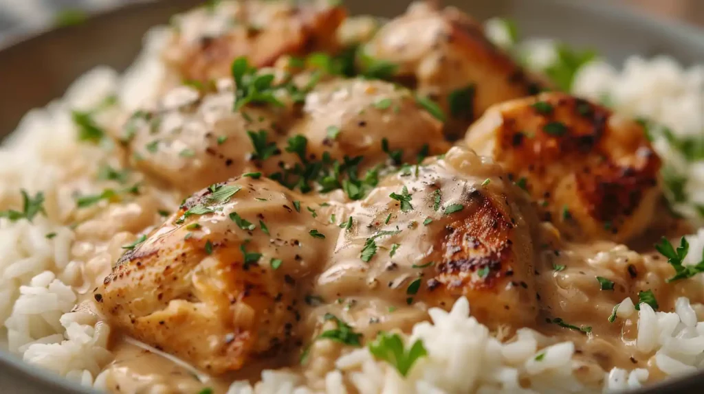Best Smothered Chicken and Rice Recipe with fresh herbs