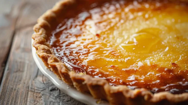 Burnt honey pie slice drizzled with golden honey