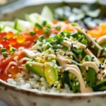 California Roll Sushi Bowls with spicy mayo drizzle