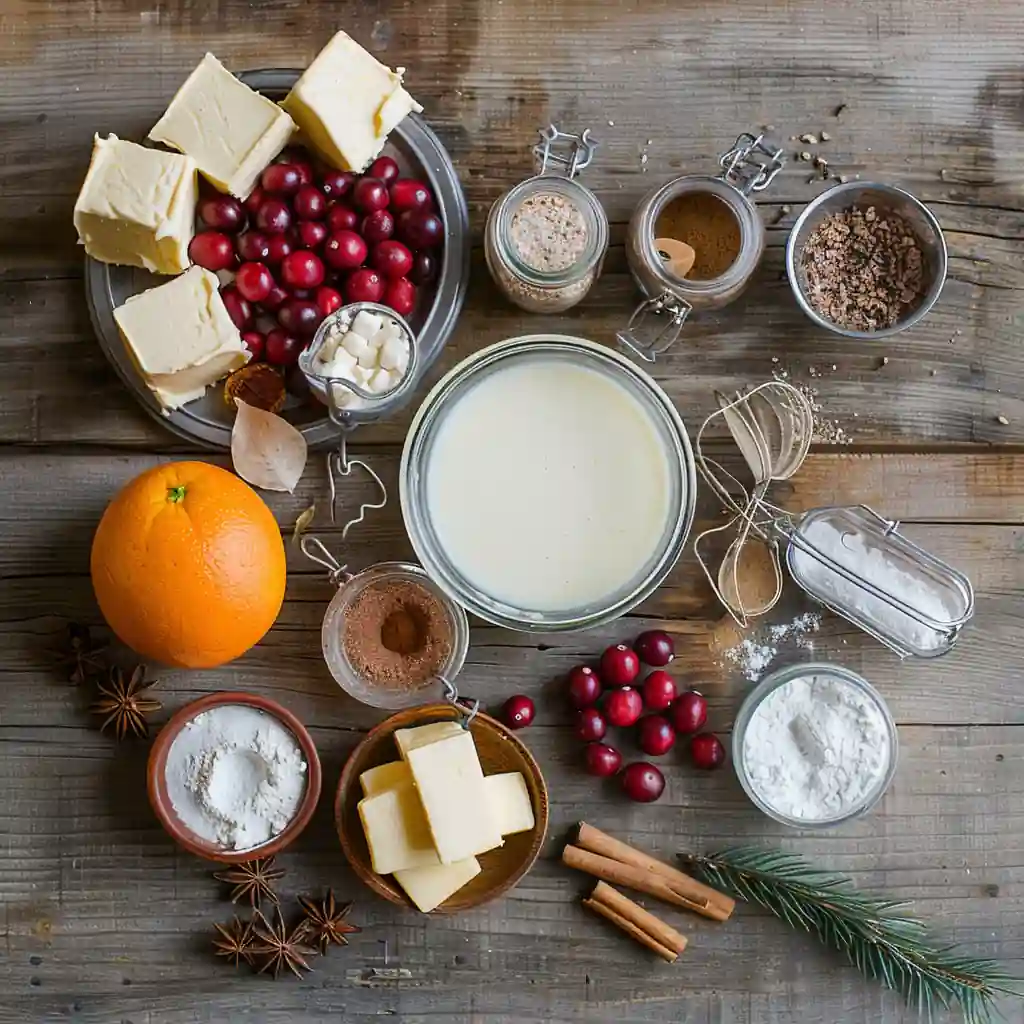 Cranberry Orange Sweet Rolls ingredients flat lay