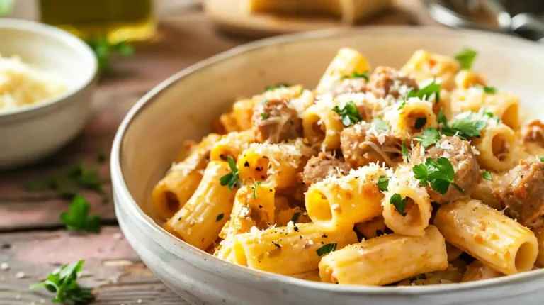 Creamy Sausage Rigatoni with parmesan and Italian herbs