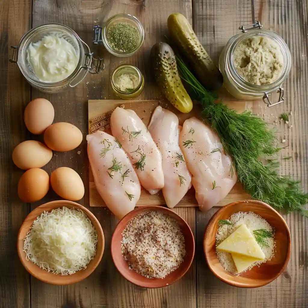 Ingredients for Crispy Dill Pickle Parmesan Chicken