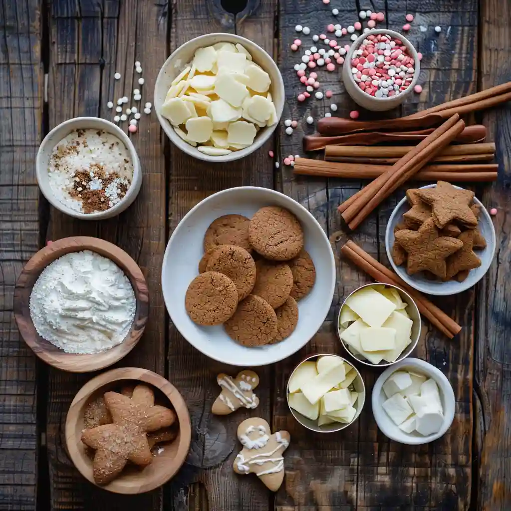 Gingerbread Truffles ingredients on rustic wooden table