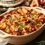 Grandma&rsquo;s Thanksgiving stuffing with golden-brown baked bread cubes