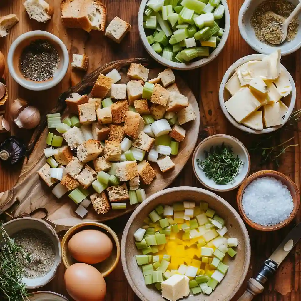 Grandma&rsquo;s Thanksgiving Stuffing Recipe with golden-brown baked bread cubes