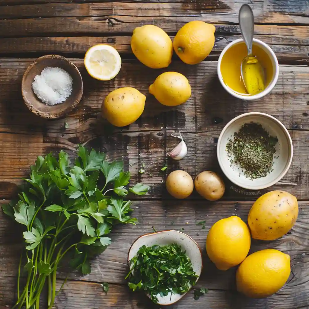 Fresh ingredients for Greek-Style Lemon Potatoes with Garlic & Oregano