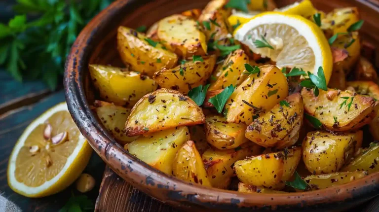 Bowl of Greek-Style Lemon Potatoes with Garlic & Oregano