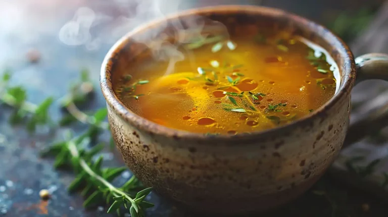 Gut Healing Bone Broth Recipe in a rustic ceramic mug