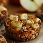 Healthy baked apple cinnamon oatmeal cups with diced apples and oats