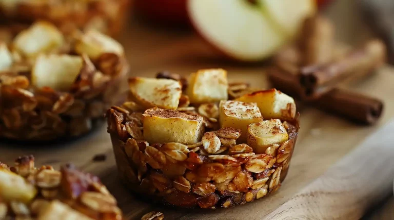 Healthy baked apple cinnamon oatmeal cups with diced apples and oats