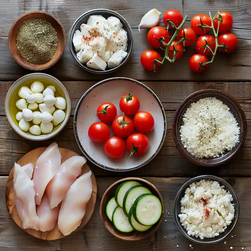 Fresh ingredients for high-protein chicken zucchini bake