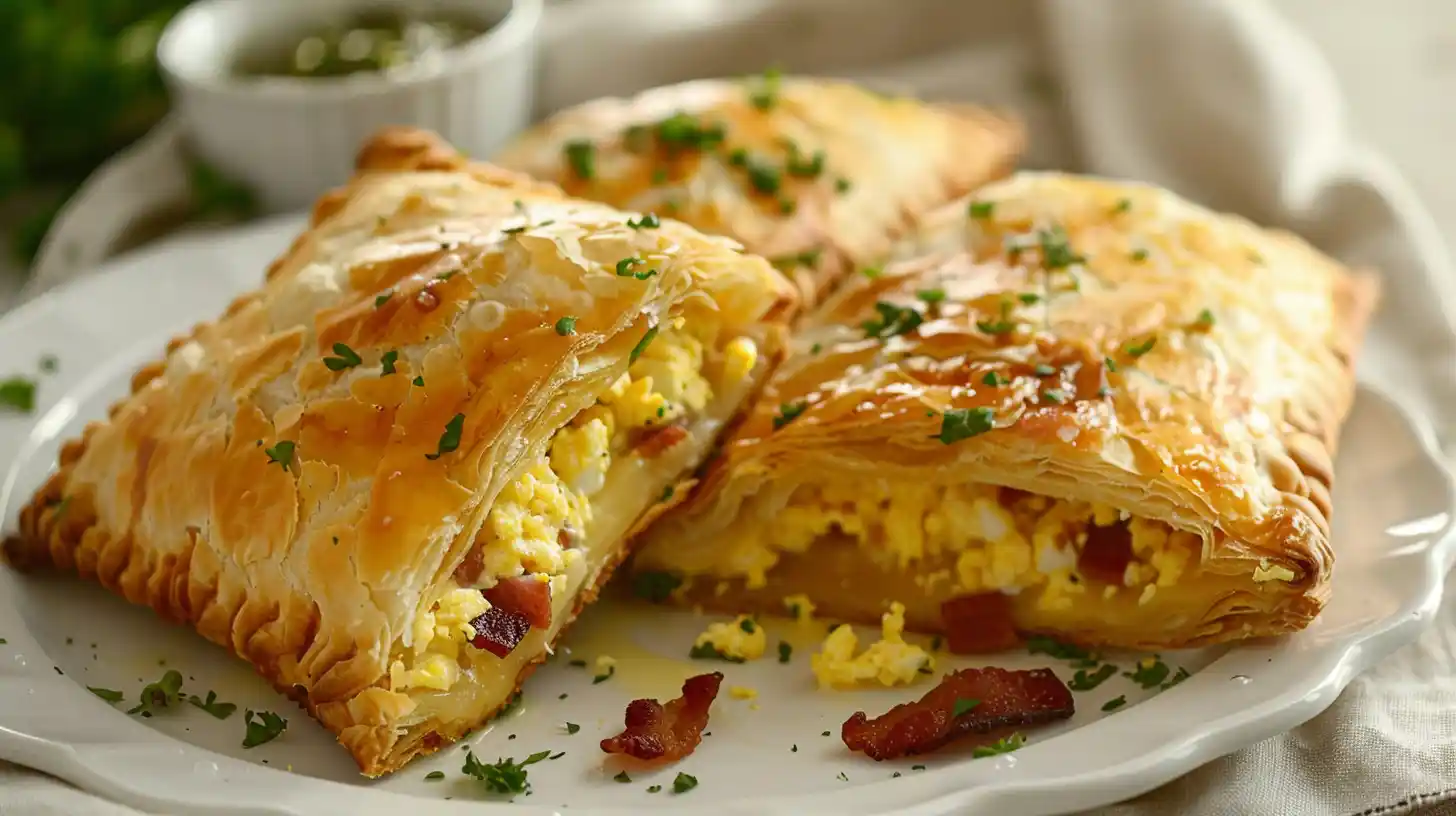 Homemade Breakfast Hot Pockets with scrambled eggs, bacon, and cheese