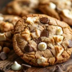 Freshly baked marry-me-cookies with chunks of white and dark chocolate